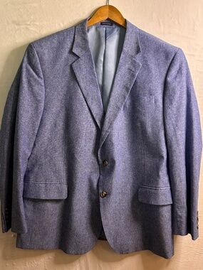 Stafford Blazer Mens 48R Classic Fit Blue Chambray Linen Cotton Sport Coat